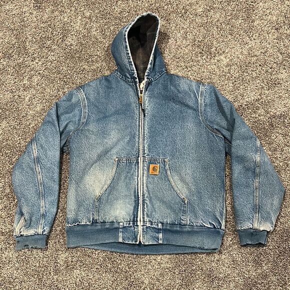 Carhartt Other - Vintage 90s CARHARTT Denim Hooded Work Jacket Blanket Lined - XL Tall